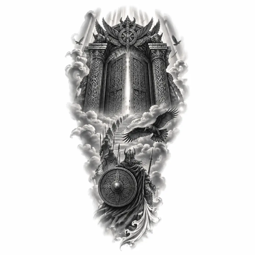 Valhalla Gates - Black And Grey tattoo design