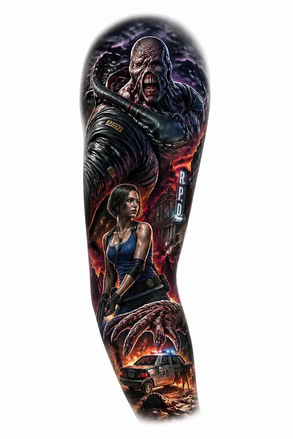 Resident Evil Namesis - Realism Full Sleeve tattoo design
