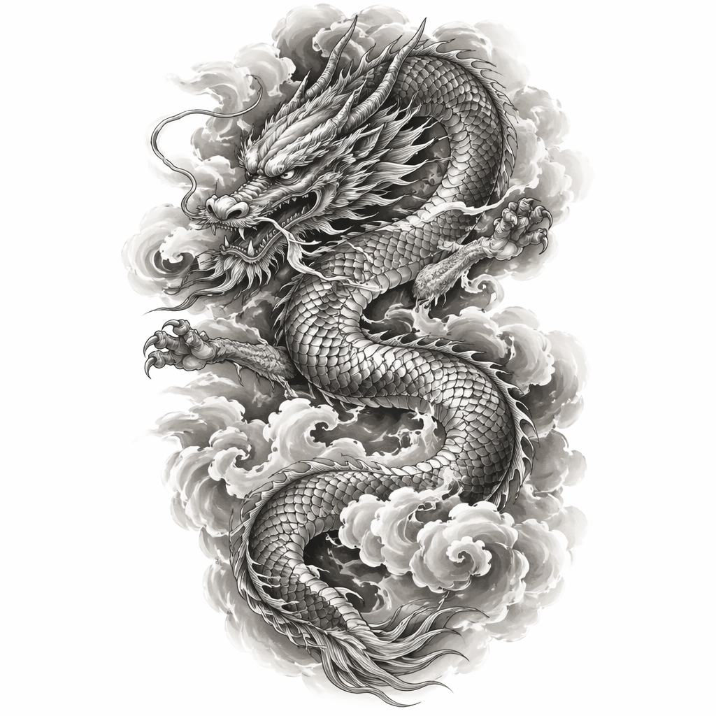 Dragon And Clouds - Japanese Full Sleeve tattoo design