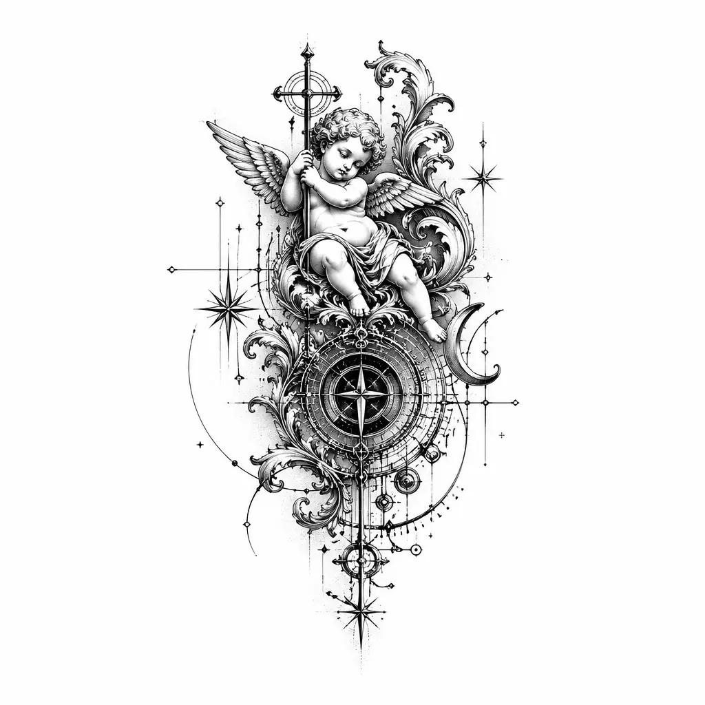 Cherubs Baroque Carving - Cyber Sigilism tattoo design