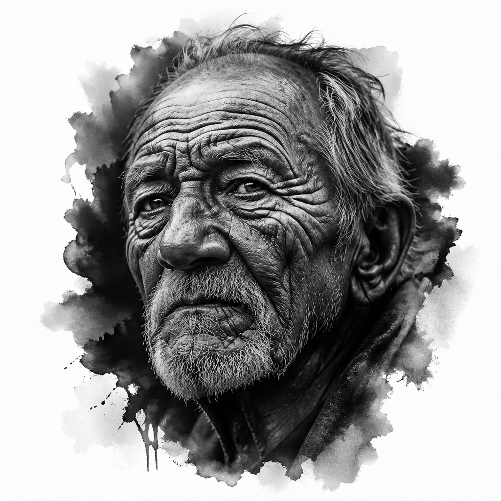 Elderly Face Wrinkles - Realism tattoo design