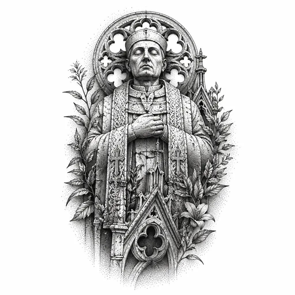 Priest Stone Effigy - Dotwork tattoo design