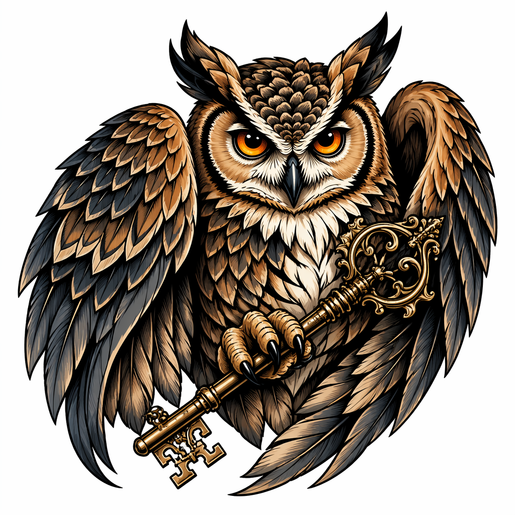 Owl With Key - Neo Traditional tattoo design