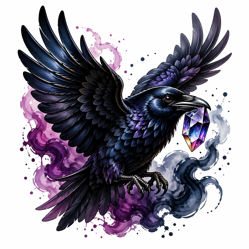 Raven With Crystal - Neo Traditional tattoo design
