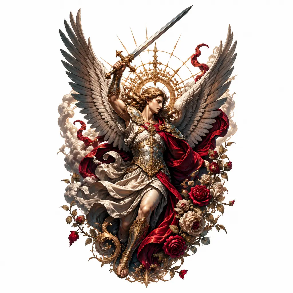 Angel Statue Holding Sword - Realism tattoo design