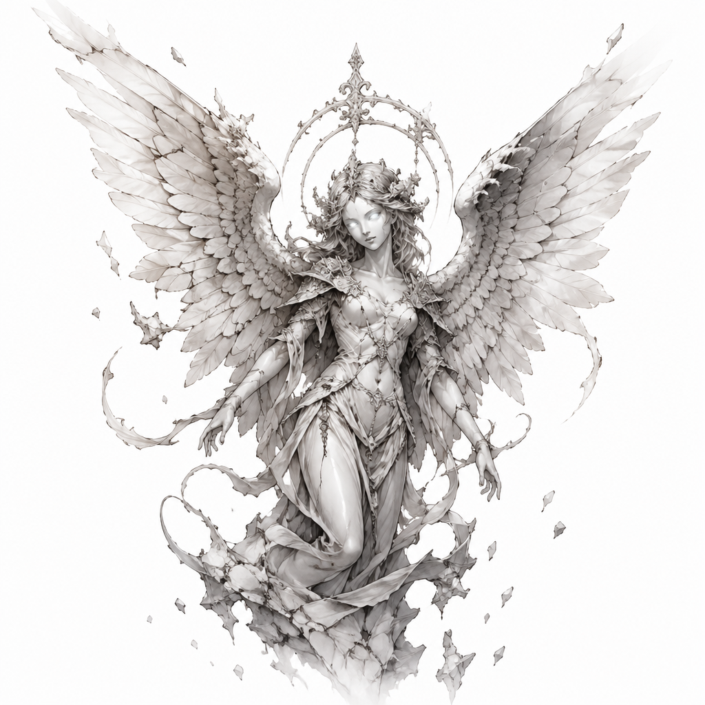 Angel Statue Coming To Life - Gothic Back tattoo design idea for men