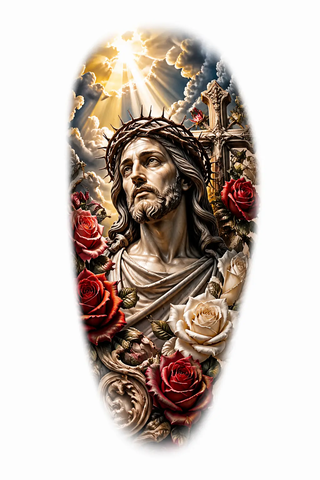 Jesus Stone Statue - Realism Shoulder tattoo design