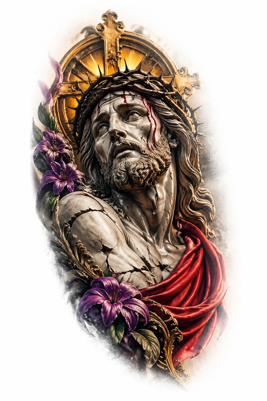 Jesus Cracked Marble Statue - Realism Shoulder tattoo design