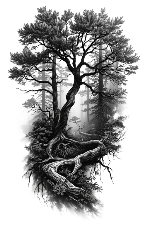 Forest Scenery - Black And Grey Forearm tattoo design idea for women
