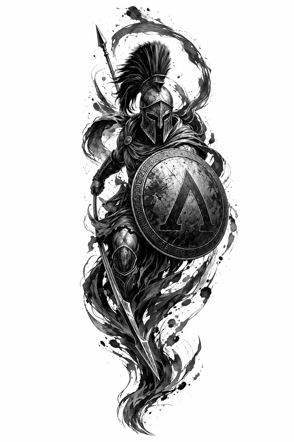 Spartan Warrior - Black And Grey Full Sleeve tattoo design