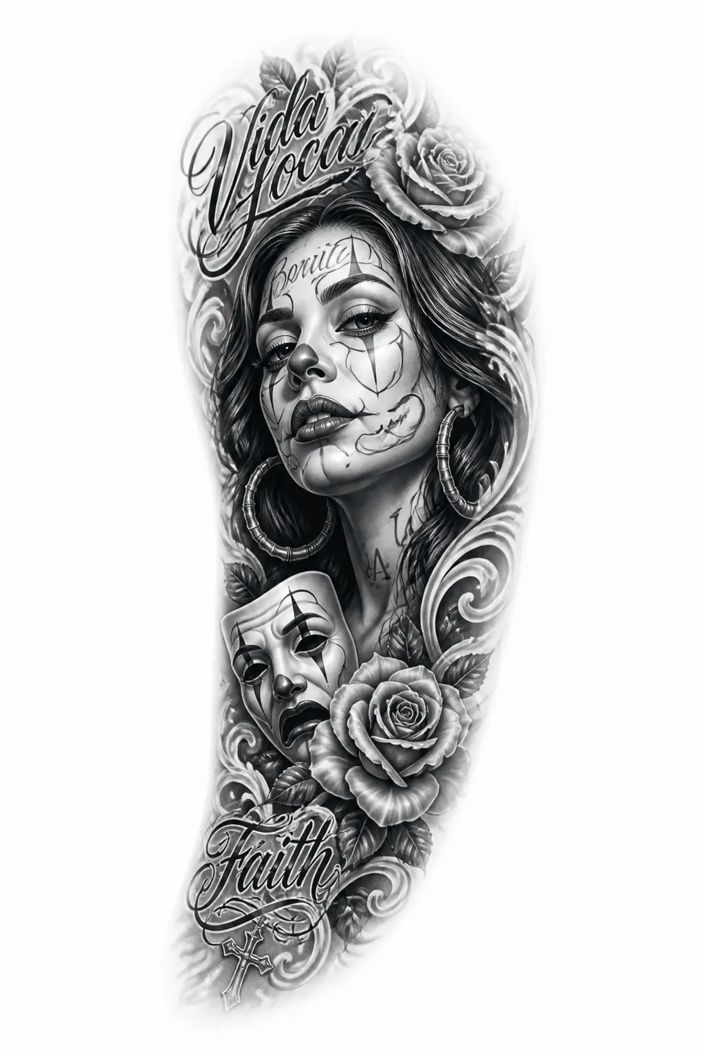 Chicano Girl Clown Makeup - Chicano Half Sleeve tattoo design