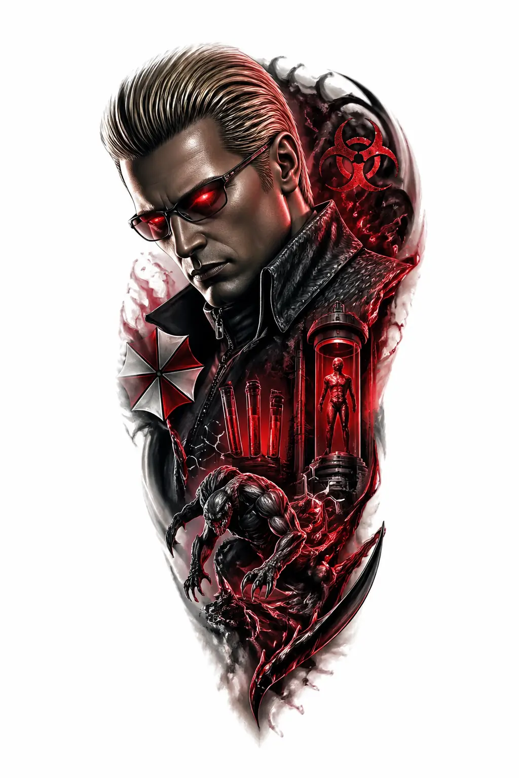 Wesker Glowing Red Eyes Close Up - Realism Shoulder tattoo design