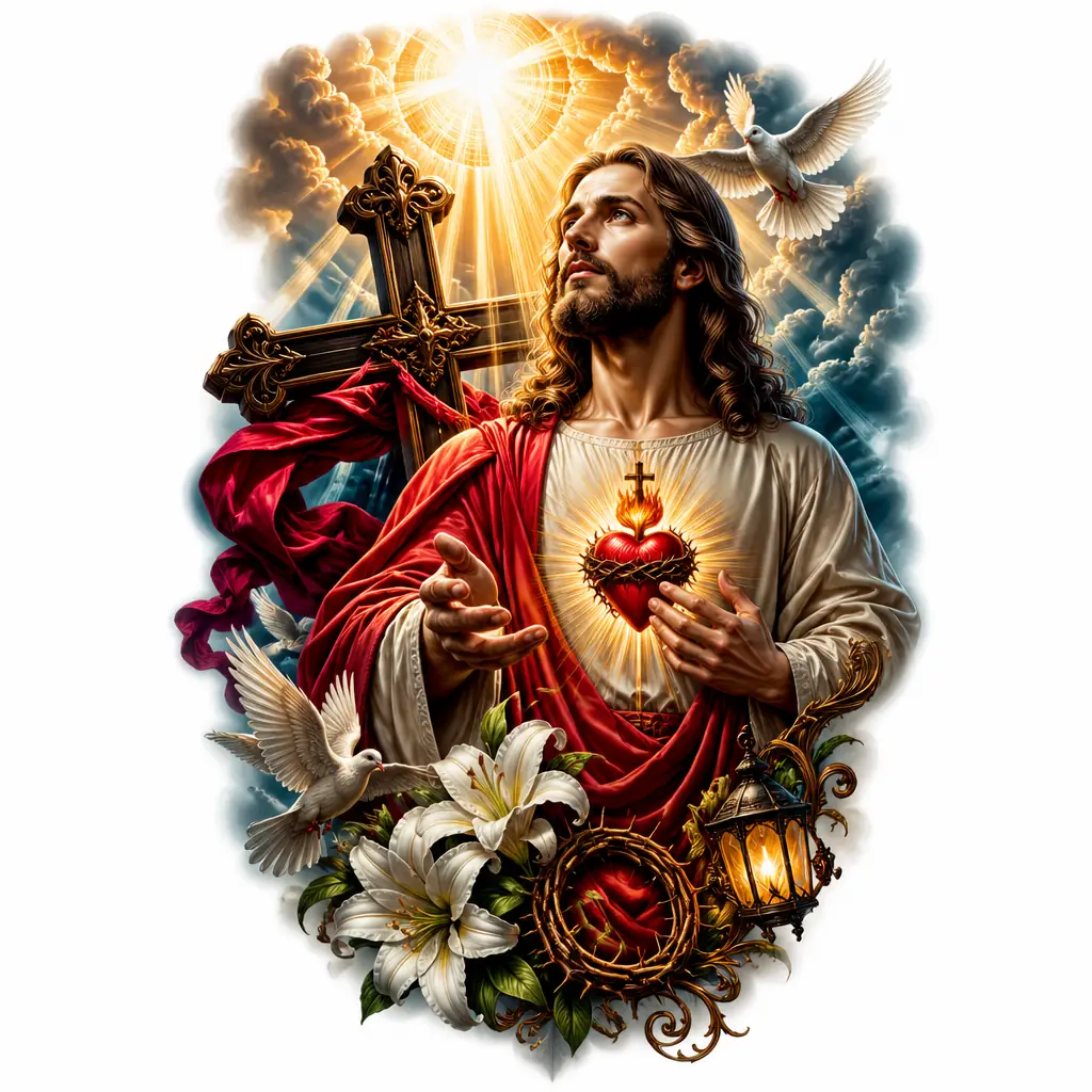 Jesus And Rays Light - Realism tattoo design