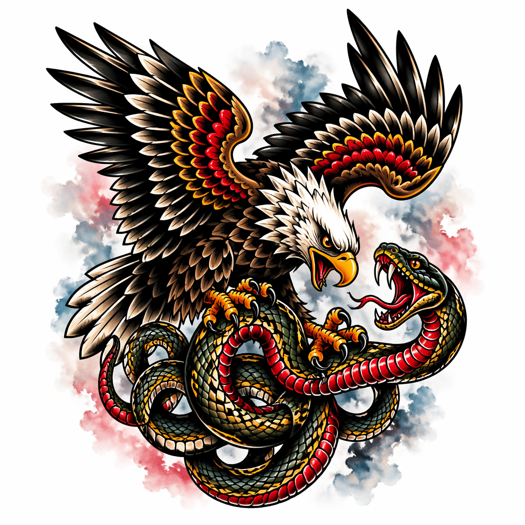 Eagle Clutching Snake - Traditional tattoo design
