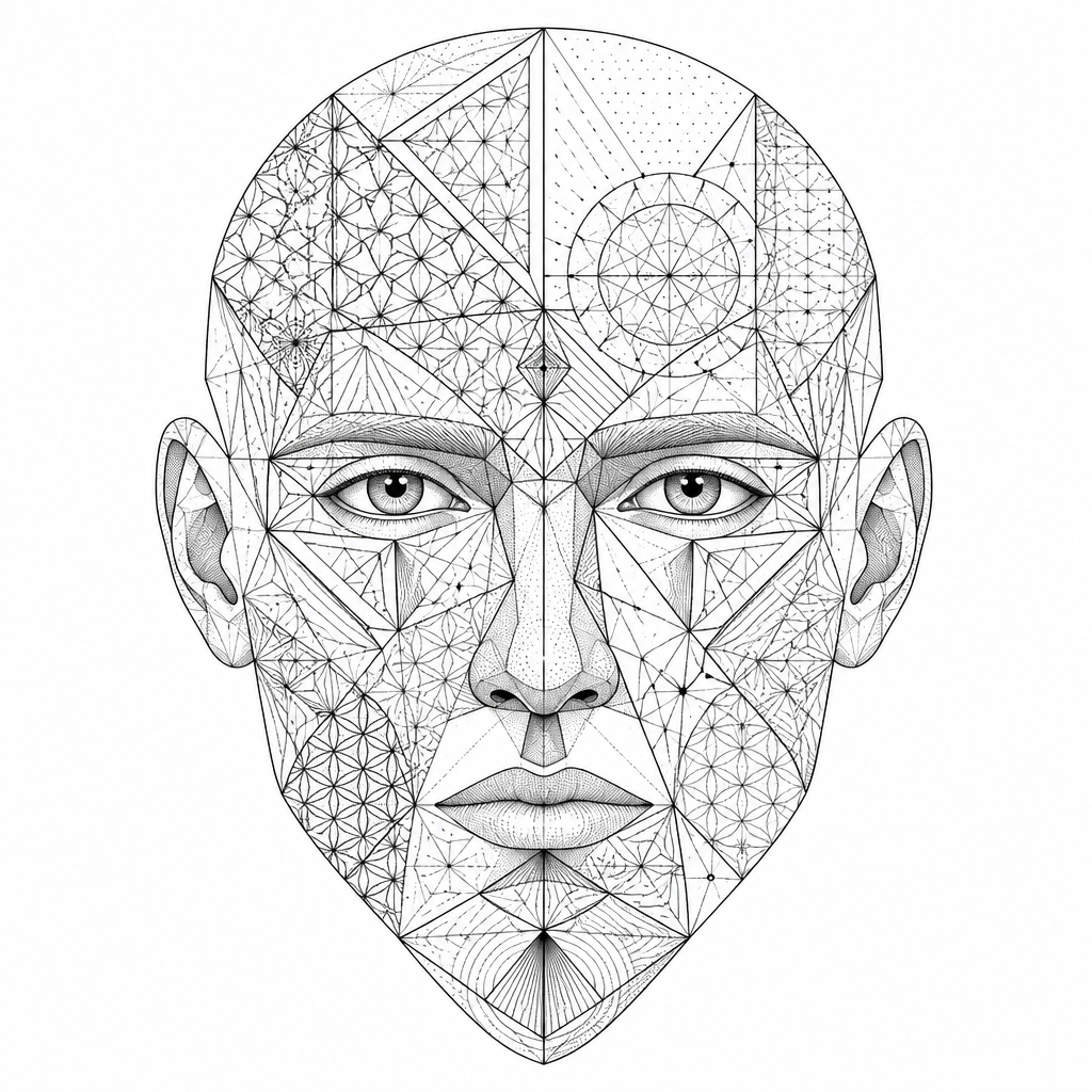 Geometric Face Split - Geometric Forearm tattoo design idea for men