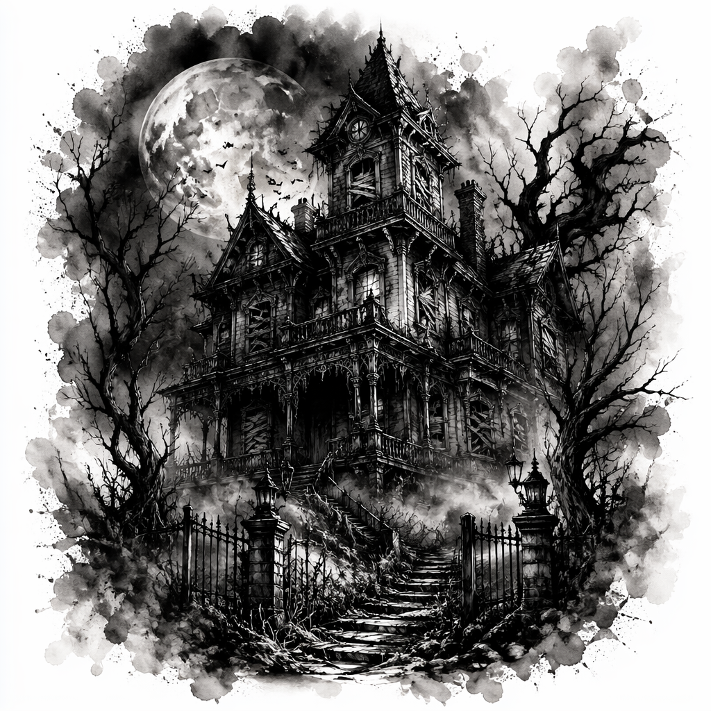 Haunted House - Horror tattoo design