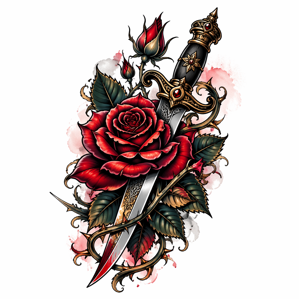 Rose And Dagger - Neo Traditional Forearm tattoo design idea for men