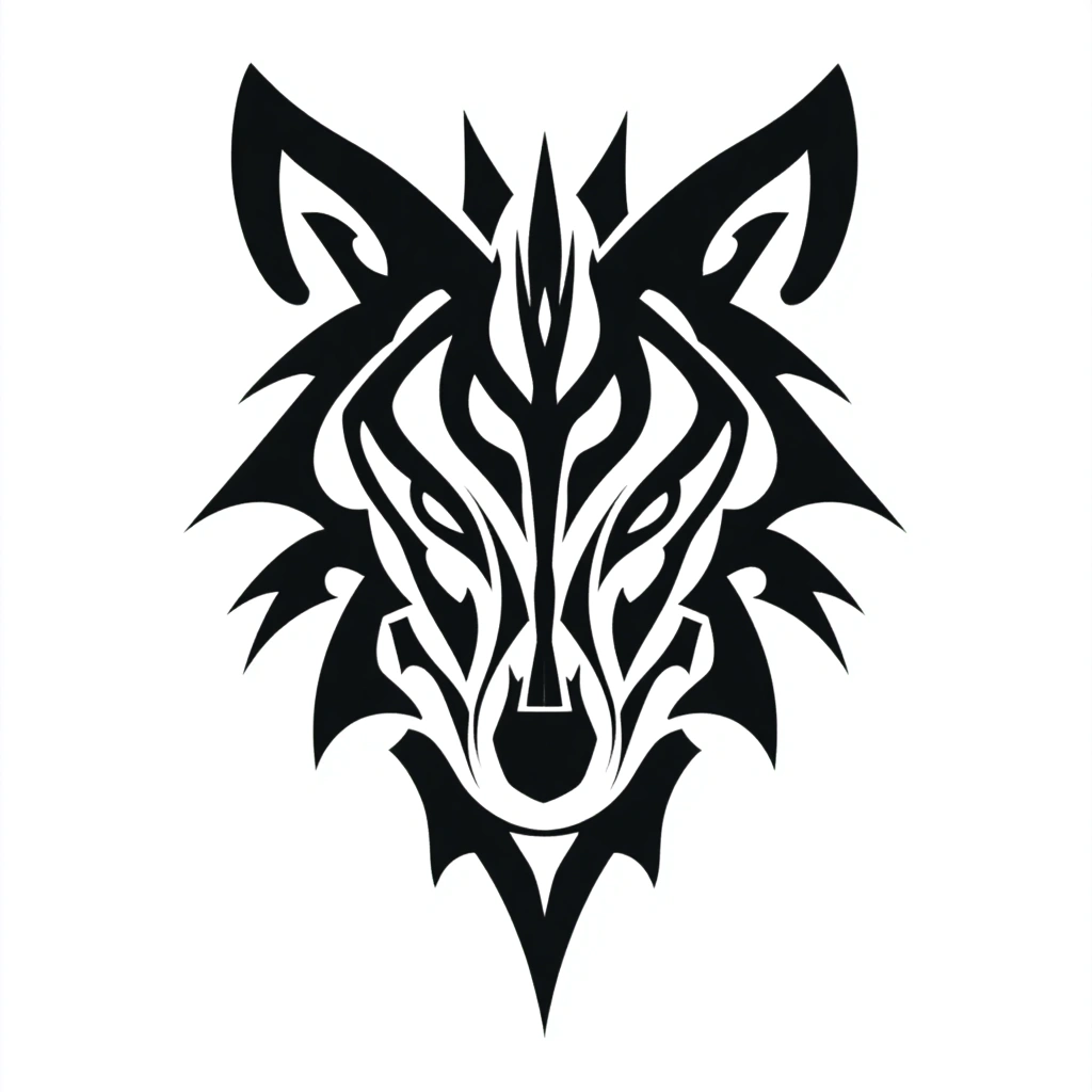 Tribal Wolf Head With Sharp Symmetrical Tribal Patterns - Tribal Forearm tattoo design idea for men