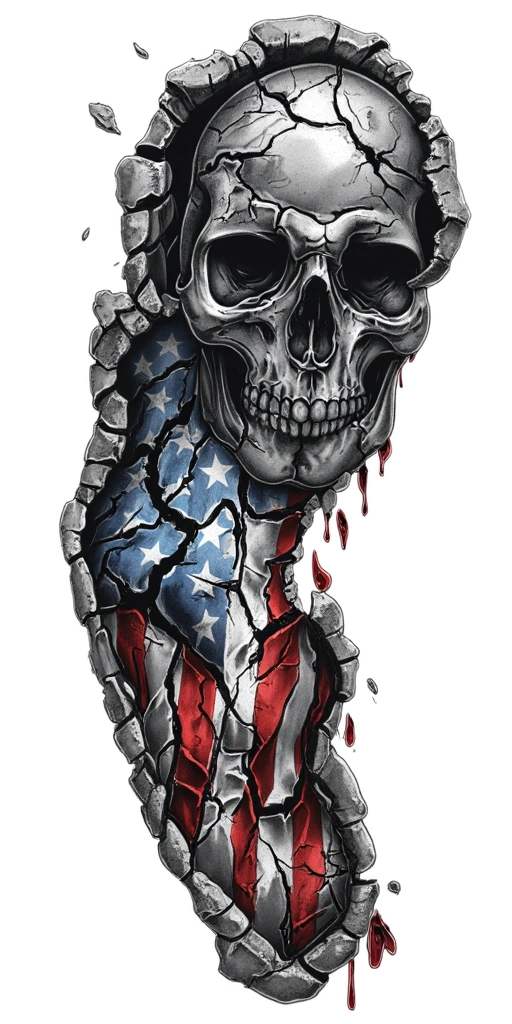 Tattered American Flag - Surrealism Full Sleeve tattoo design idea for men